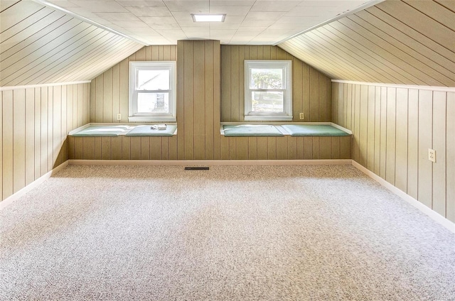 additional living space featuring carpet flooring and vaulted ceiling