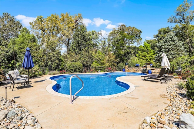 view of swimming pool featuring a patio