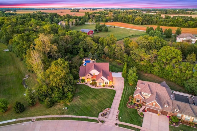 view of aerial view at dusk