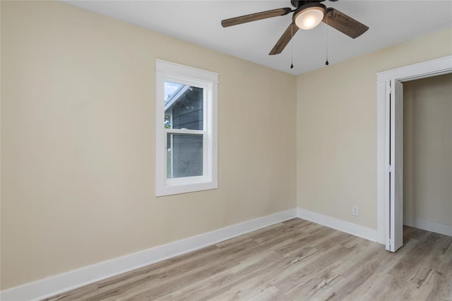 unfurnished bedroom featuring light hardwood / wood-style floors and ceiling fan