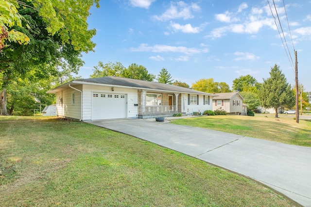 single story home featuring a garage and a front yard