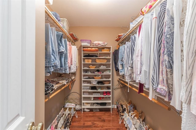 walk in closet featuring dark hardwood / wood-style flooring