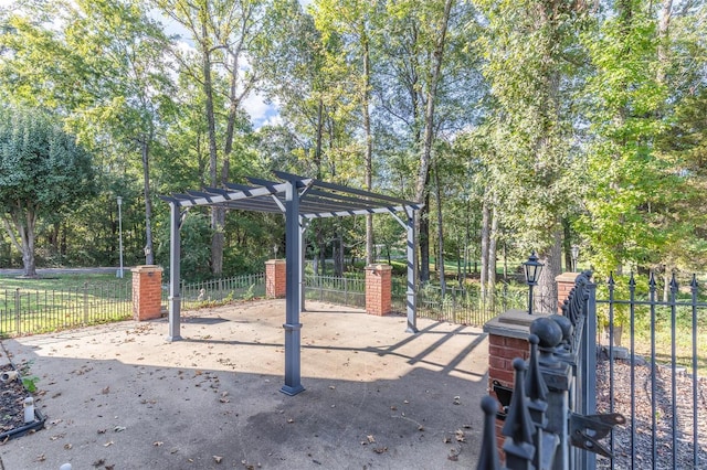 view of jungle gym featuring a pergola