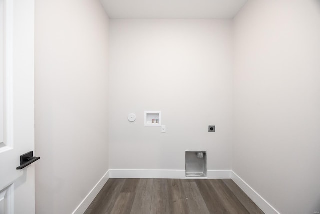 washroom with washer hookup, electric dryer hookup, and dark hardwood / wood-style floors