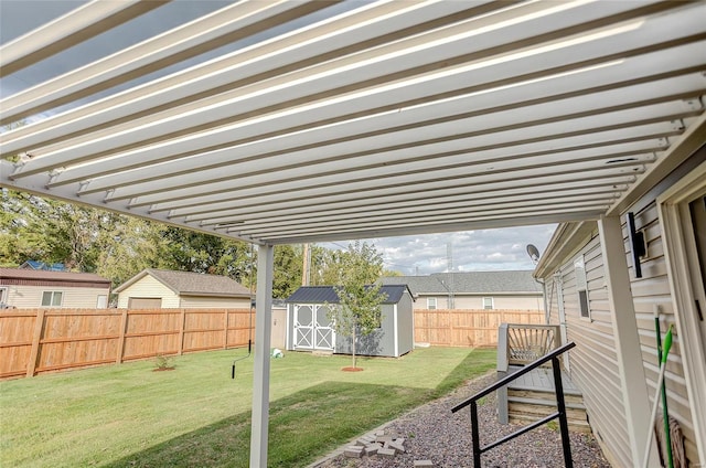 exterior space featuring a storage shed