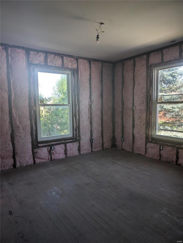 unfurnished room with dark wood-type flooring