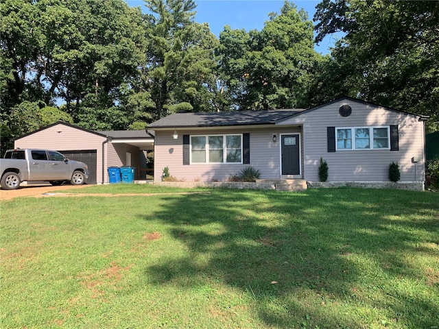 single story home featuring a front lawn