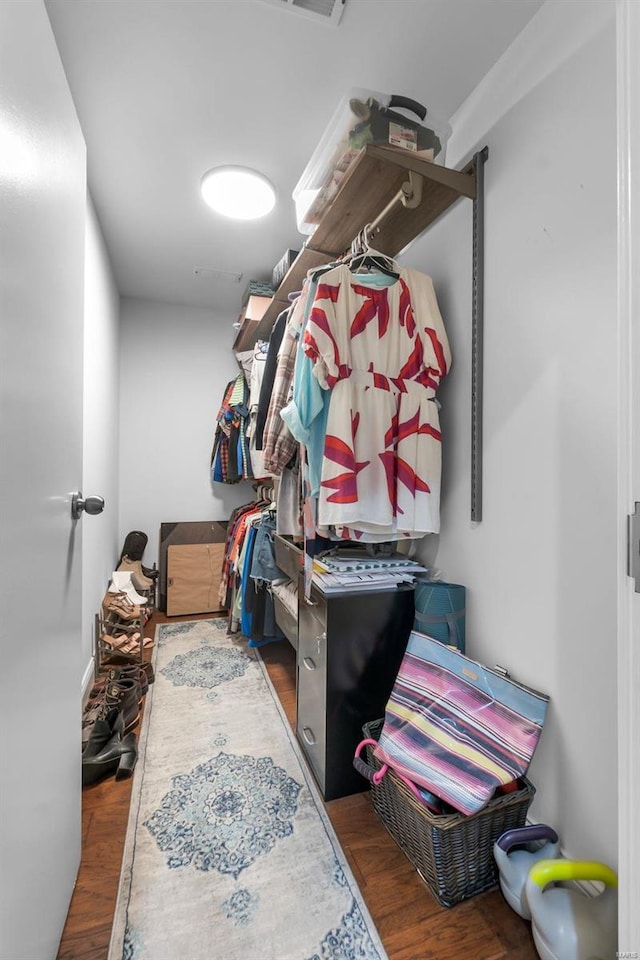 spacious closet featuring dark wood-type flooring