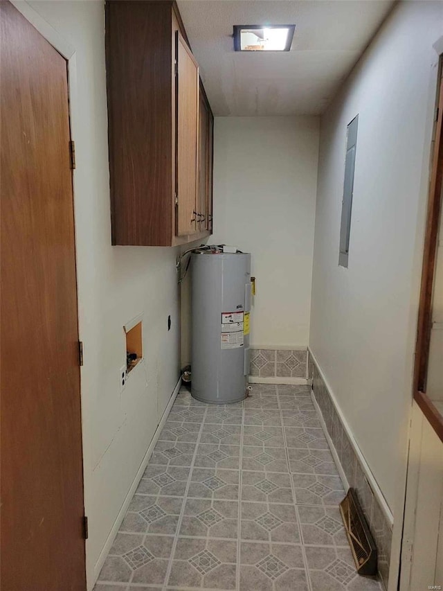 utility room with electric panel and electric water heater