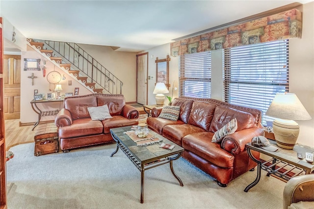 living room with light carpet