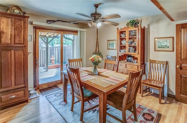 dining room featuring light hardwood / wood-style flooring and ceiling fan