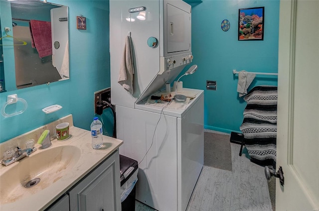 bathroom featuring hardwood / wood-style flooring and vanity