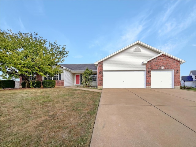 single story home featuring a garage and a front lawn