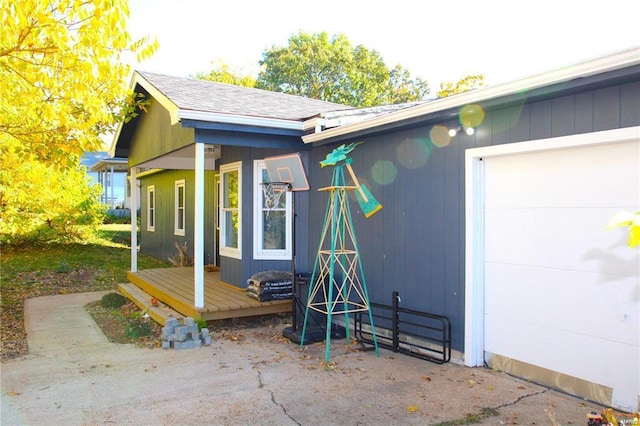 exterior space featuring a garage