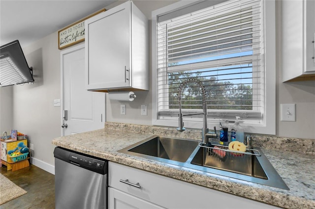 kitchen featuring white cabinetry, sink, and stainless steel dishwasher