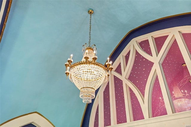 details with a chandelier