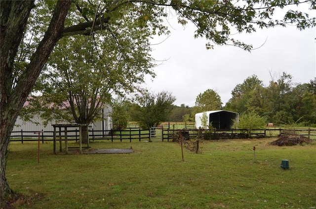 view of yard featuring a storage unit