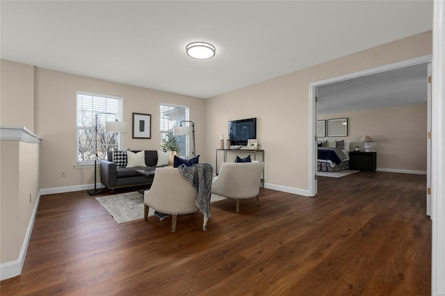 living room featuring dark hardwood / wood-style flooring