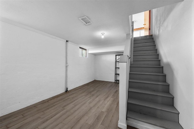 basement featuring hardwood / wood-style flooring