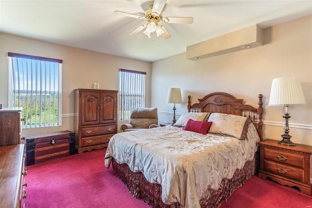 bedroom featuring ceiling fan and carpet floors