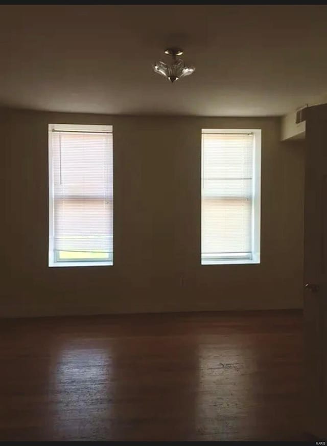 empty room featuring dark hardwood / wood-style floors and plenty of natural light