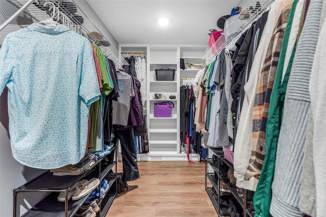 walk in closet with hardwood / wood-style floors