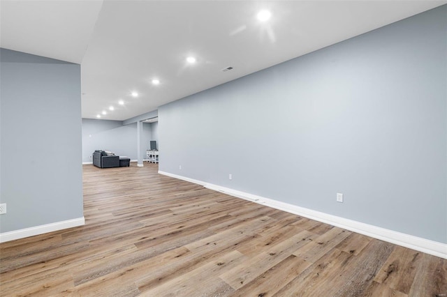 basement with light wood-type flooring