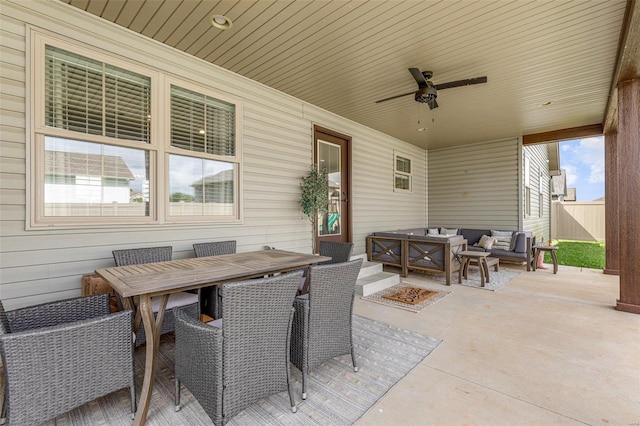 view of patio featuring an outdoor hangout area and ceiling fan