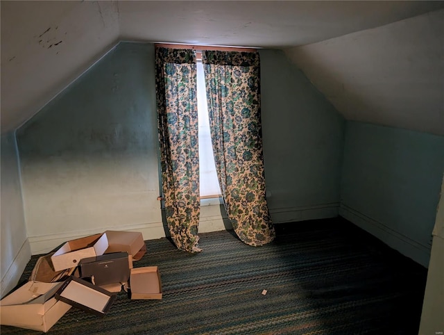 additional living space featuring carpet and vaulted ceiling