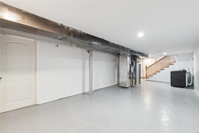 basement featuring heating unit