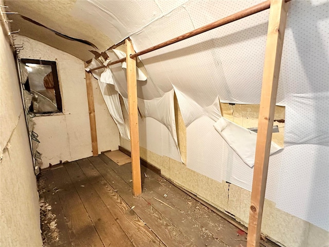 basement with dark wood-type flooring