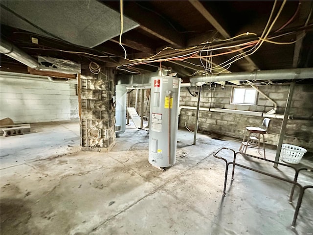 basement featuring electric water heater