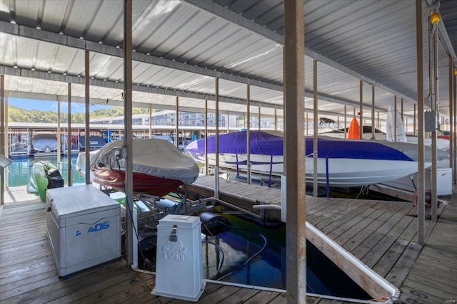 view of dock with a water view