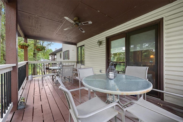 wooden deck with ceiling fan