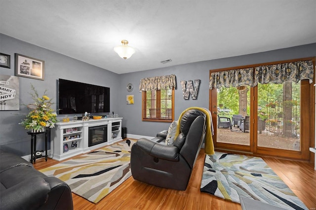 living room with wood-type flooring