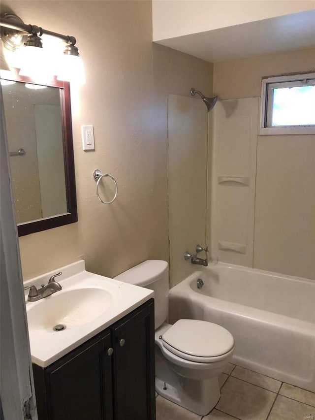 full bathroom with vanity, toilet, shower / bathing tub combination, and tile patterned floors