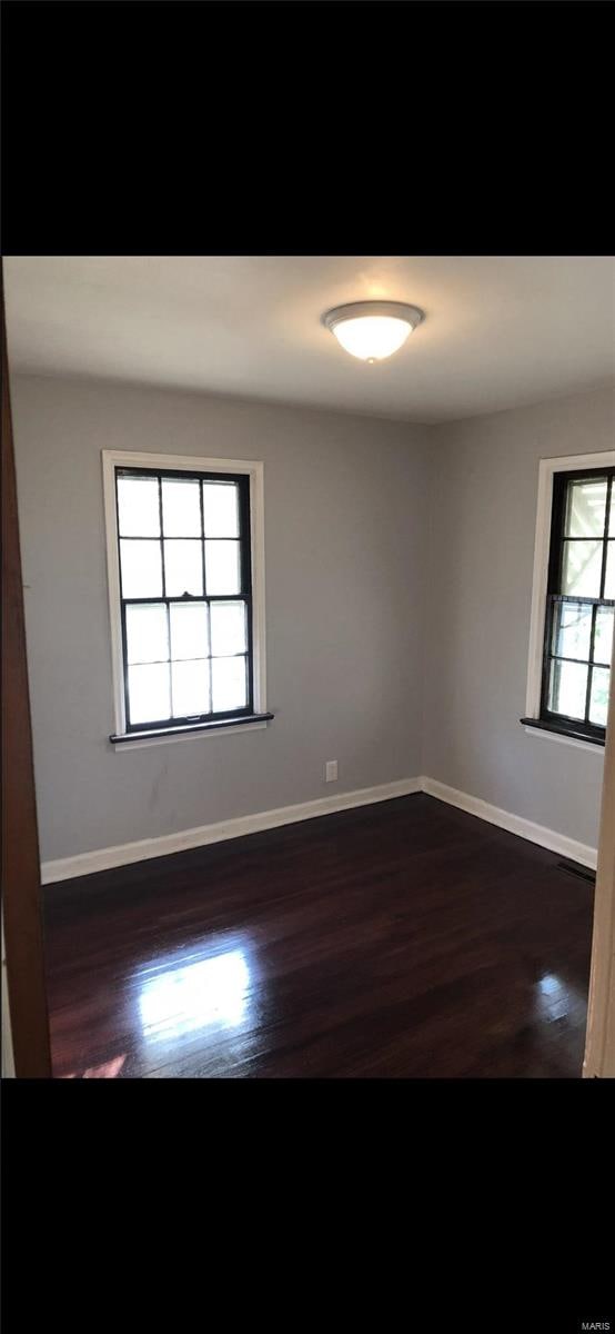 unfurnished room featuring a wealth of natural light and dark wood-type flooring