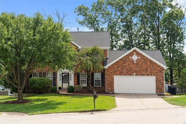 view of front of property with a garage and a front yard