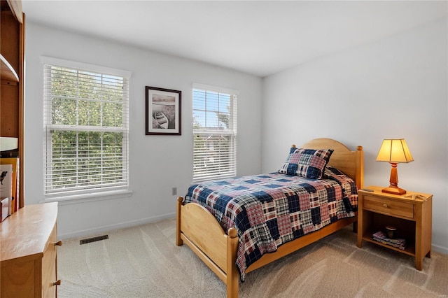 bedroom with carpet floors and multiple windows