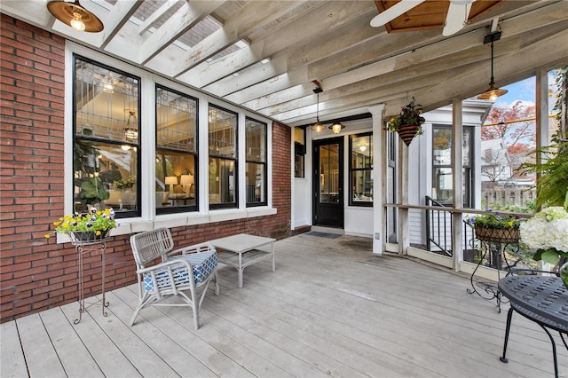 wooden terrace with ceiling fan