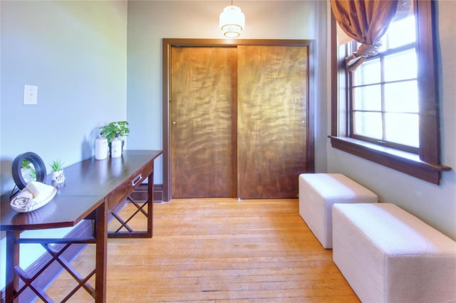 foyer entrance with light hardwood / wood-style floors