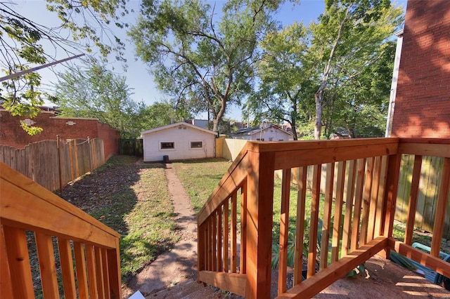 deck with an outbuilding