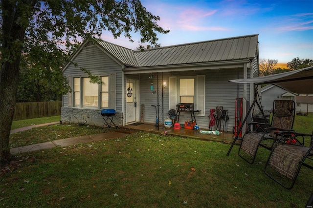 exterior space featuring a yard