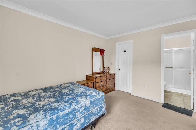 bedroom featuring crown molding and carpet floors