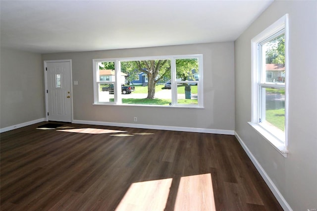 unfurnished living room with dark hardwood / wood-style floors and a wealth of natural light