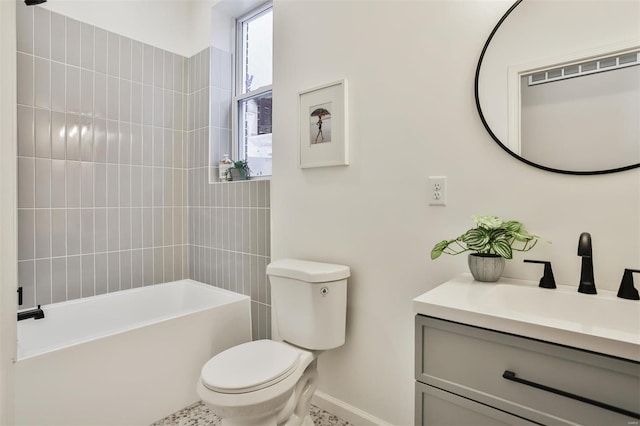 full bathroom featuring tile patterned flooring, independent shower and bath, vanity, and toilet