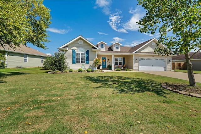 ranch-style house with a garage and a front lawn