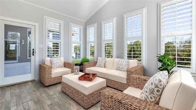 sunroom / solarium with lofted ceiling