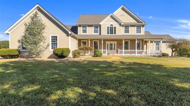 view of front of property featuring a front lawn and covered porch