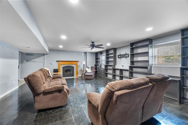 living room with ceiling fan